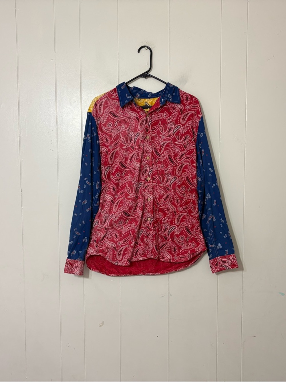 Alex Mill Bandana Print Button Down Shirt Men’s L Red Blue Patchwork Unisex